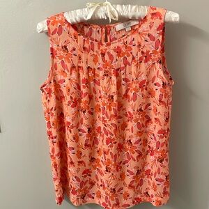 Ann Taylor LOFT orange and peach floral sleeveless blouse, size S